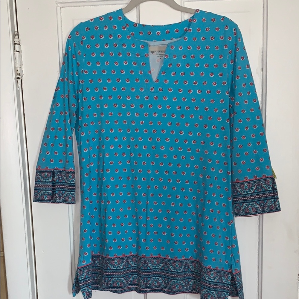 Coolibar Top Size Medium  Turquoise SPF up to 50 Cotton, bamboo, viscous
